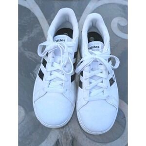 Adidas Grand Court 2.0 Tennis Shoe Men Sz 5 White Black Leather  GW6511 EUC